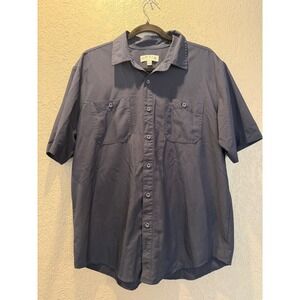 Orvis Mens Large Navy Blue Short Sleeve Button Down Utility Shirt Chest Pockets